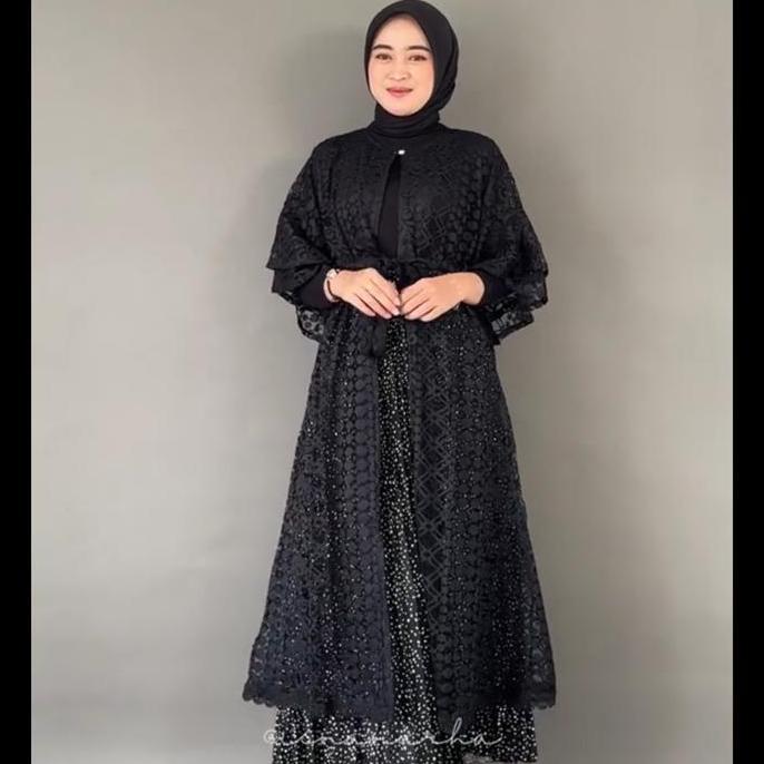 Orelle Outer Brukat Cardigan Brokat Lengan Pendek Ruffle atasan outher brukat Outer Brokat outer Tul