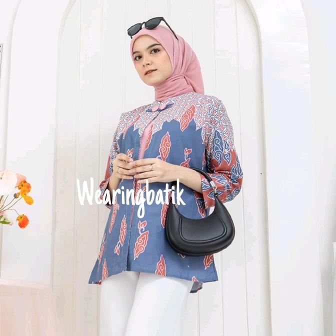 Termurah / Hot Sale Blouse Mega Mendung - Baju Batik Wanita Kerja Blouse Motif Mega Mendung Warna So