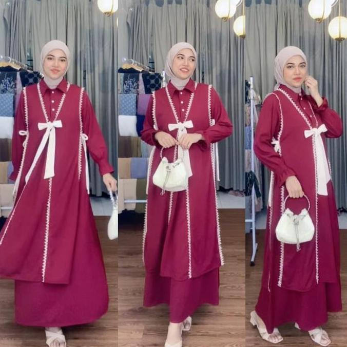 Joley Cloth - Almaira 2In1 Dress + Outer Baju Lepas Pasang Nyaman  Gamis Kekinian Outfit Elegant Gam