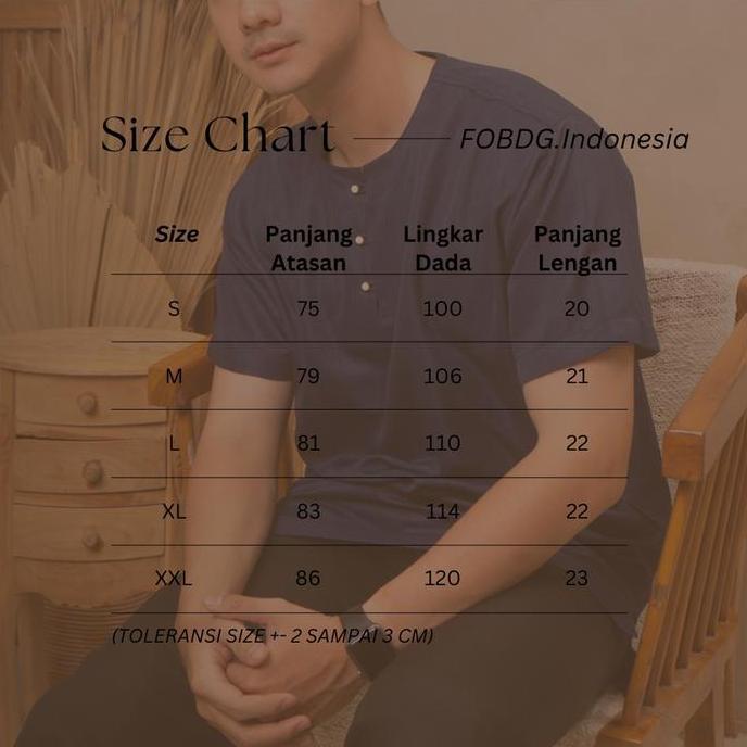 FOBDG Koko Ulin Pria Tanpa Kerah Lengan Pendek Bahan Madinah Pakaian Muslim Pria Dewasa Slimfit Body