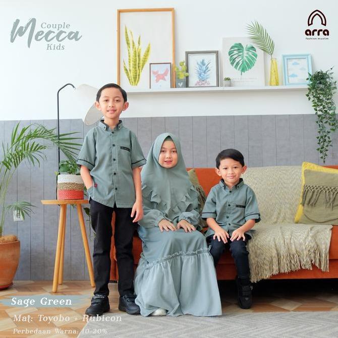 Sarimbit Keluarga Muslim Gamis Koko Arra Mecca Sage Green Family Set