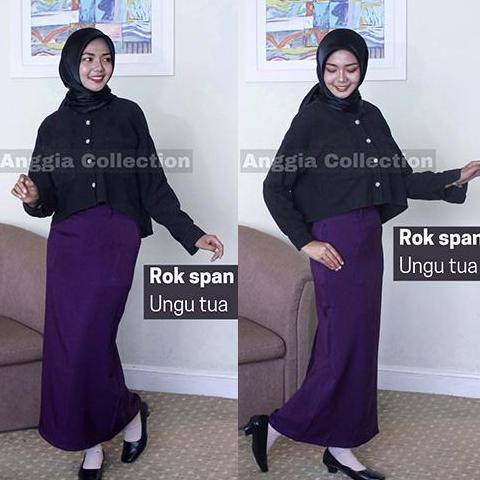 ROK SPAN/ROK KERJA WANITA/ROK FORMAL warna Moca khaki putih silver ungu tua cream merah Kancing Kare