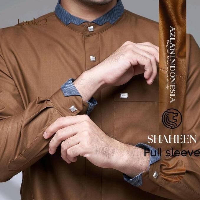 Azlan - Kemeja Koko Pria Shahenen Lengan Panjang Tosca Drak Coklat Hijau Muda