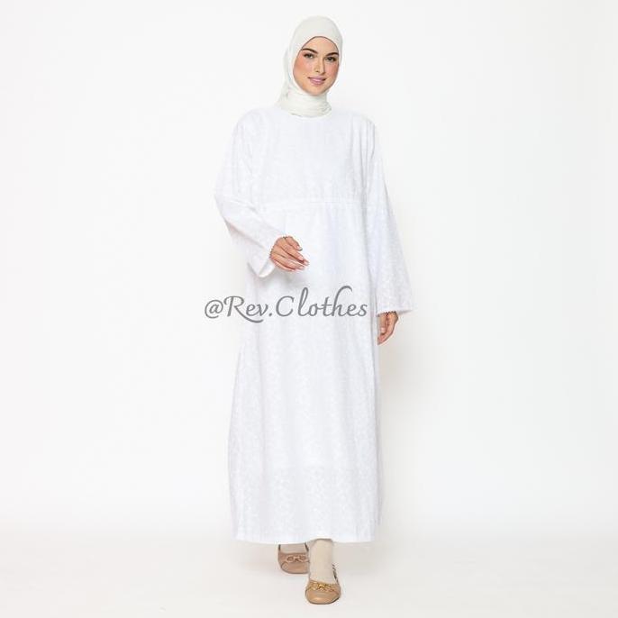Baju Umroh Wanita Muslim Model Kantong Doraemon Gamis Umroh Wanita Katun Bordir Putih