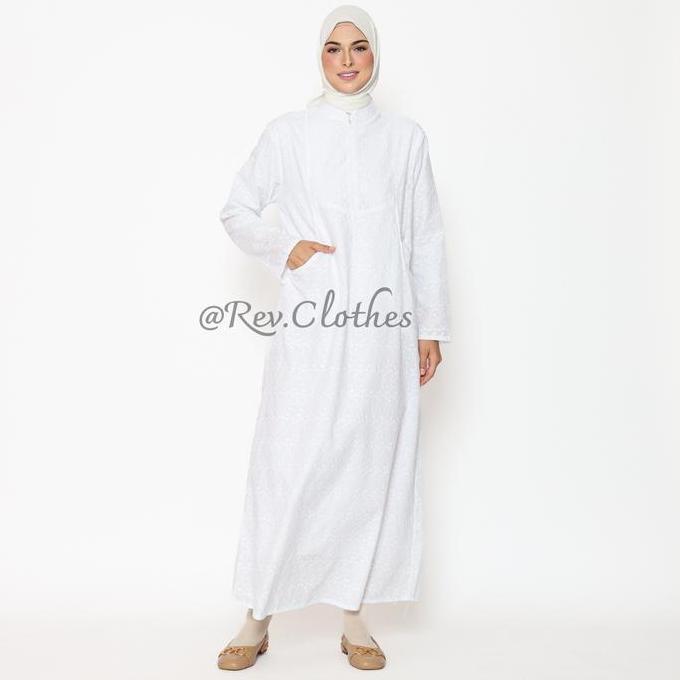 Gamis Putih Umroh Wanita Baju Haji Dan Umroh Wanita Dewasa Muslim Katun Paris Premium Ready