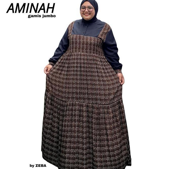 Zeba | Aminah Gamis Rayon Diamond Jumbo BB 70 - 150 kg LD 120 - 150 PB 145+ cm Maxi Ibu Dress Wanita
