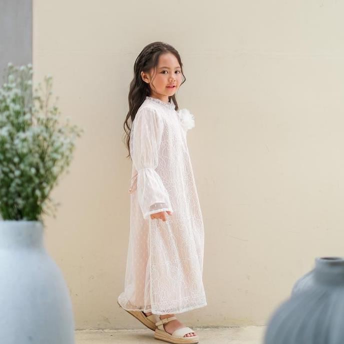 Little Glam Baju Muslim Anak Perempuan / Gamis Anak Putih / Baju Raya Anak - Ciara Dress