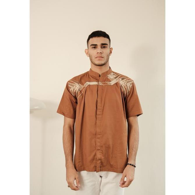 LARUSSO Kemeja Koko Bordir Panjang - Orange Brick