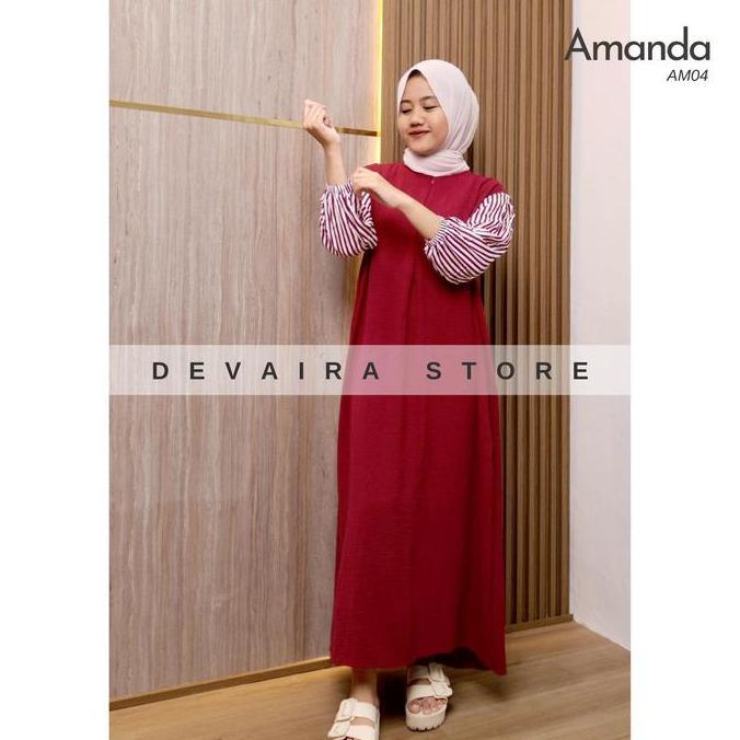 Amanda Dress Gamis Muslim Wanita Dewasa Crinkle Airflow Mix Rayon Viscose Busui Best Seller