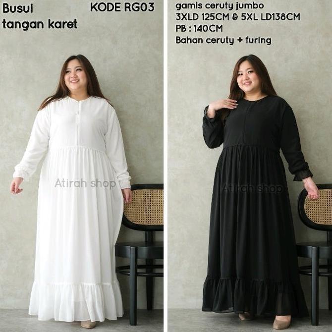 gamis ceruty putih jumbo Ld125cm Ld130cm &Ld140cm terlaris