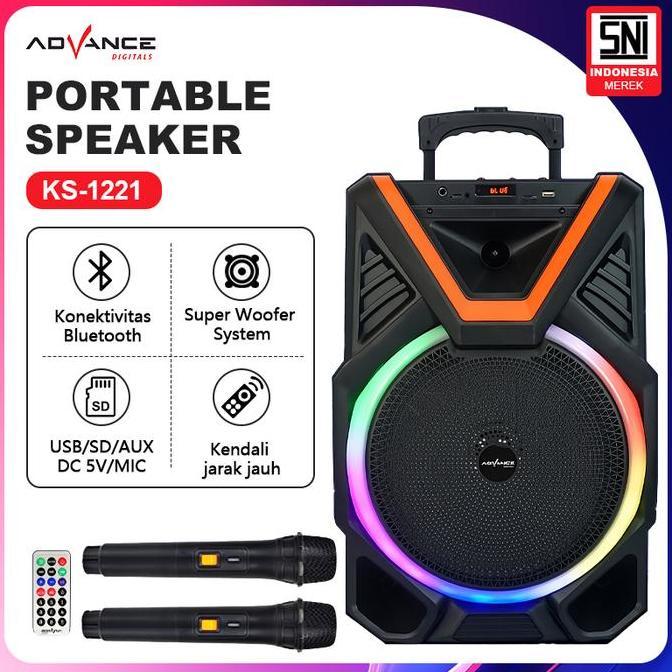 Advance Free 2 MIC 12INCH speaker bluetooth bass KS-1221 salon aktif bluetooth full bass speaker blu