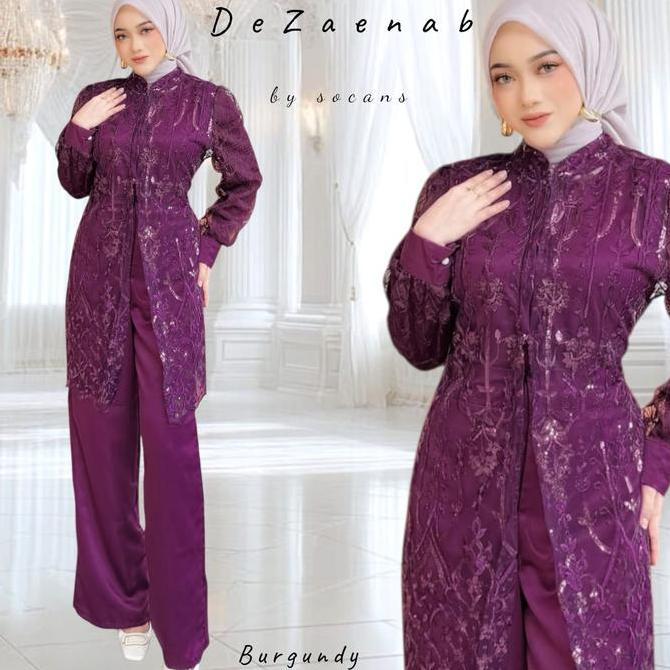 DeZaenab set Outer 3in1 | setelan celana | setcel oneset tile bordir sequin utk pesta kondangan sera