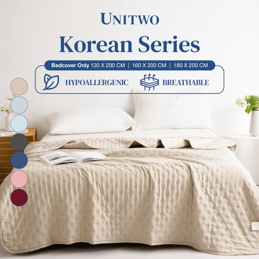 UNITWO [BED COVER ONLY] Bed Cover Selimut Tidur Lembut Motif Polos - Soft Blanket Selimut Polos Kore