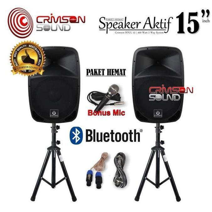 PAKET KOMPLIT SPEAKER AKTIF CRIMSON 15 inch BLUETOOTH Type SOUL 15 BASS MANTAP terlaris
