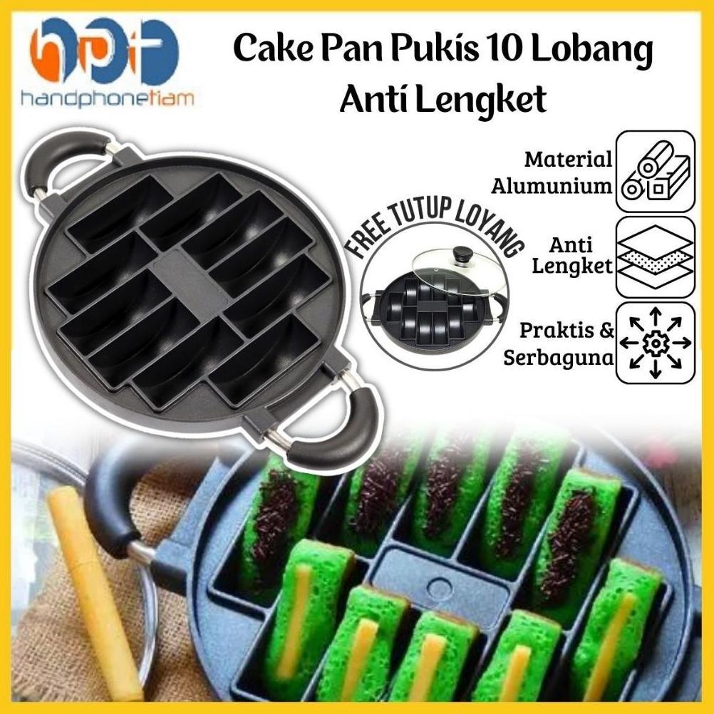 Cetakan Kue 10lubang + Tutup Kaca Alat Pencetak Makanan Ringan Pukis Pancong Broncong Kue Rangi Cake