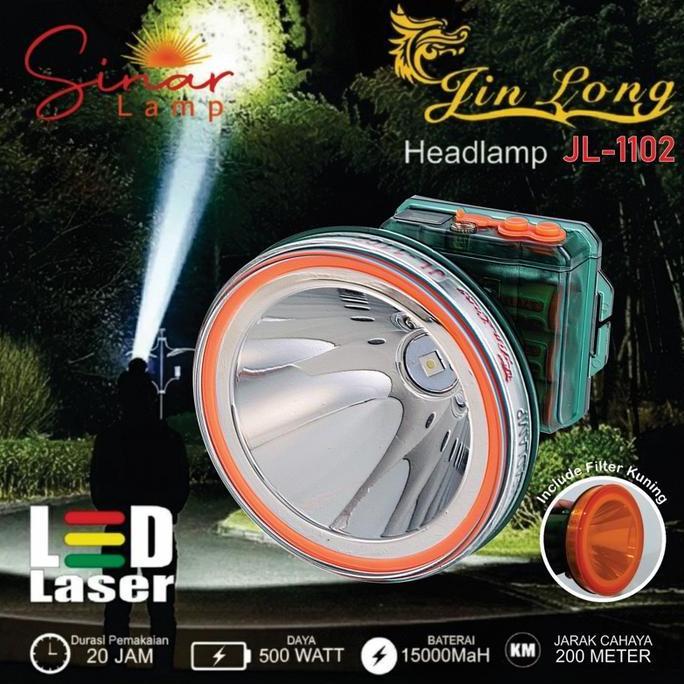 Senter Kepala / Headlamp Jinlong JL 1102 waterproof / Tahan air 500 watt super terang Baterai 15000m