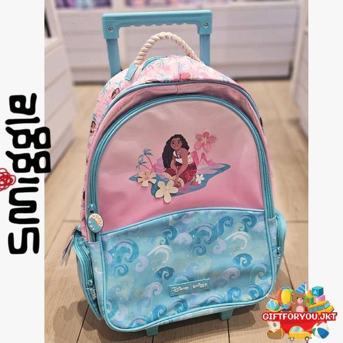 Smiggle Trolley Disney Moana Light Up Wheels Original Tas Koper Anak Perempuan Troli Ransel Backpack