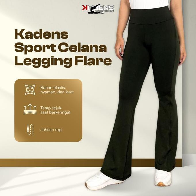 Lansungkirim- Kadens Sport Celana Legging Motif Flare Legging Panjang Olahraga Yoga Sport Gym Celana