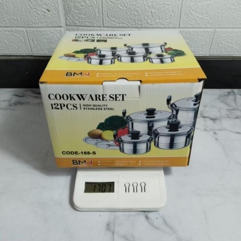 FREE ONGKIR COOKWARE SET BMW 12PCS STAINLESS STEEL PANCI SET ANTI KARAT PANCI SET ISI 5 PANCI SET SA