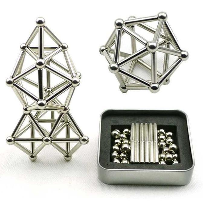 Mainan Edukasi Bangun Magnet Lego Magnet Silver Set 36 Stik & 27 Bola Magnetik Stainless Steel untuk