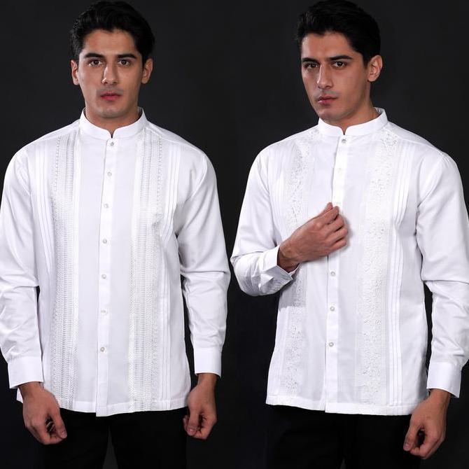 Casella Baju Koko Lengan Panjang Pleats Embroidery | Baju Koko Putih