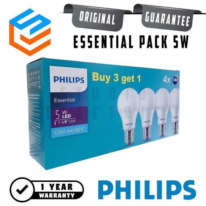 Philips Lampu Bohlam LED 5W Essential Multipack Putih - 5 W 5 Watt