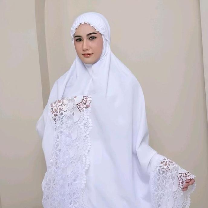 mukena prada katun putih renda import