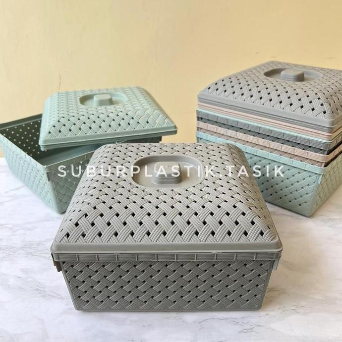 Orgnzr- [6 Pcs] Wakul Anyam Kotak Dengan Tutup | Wadah Berkat Hajatan Souvenir Besek Plastik Hampers