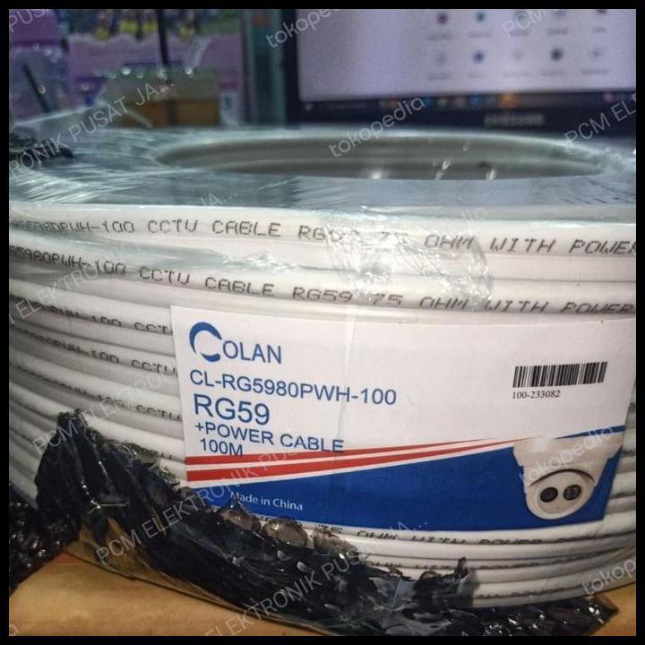 DISKON KABEL RG59 RG 59 CCTV PLUS POWER 100M 100METER 1ROLL 1 ROLL PUTIH