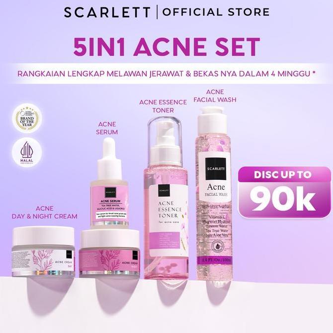 Kirimyaa- Scarlett Paket Mencerahkan Wajah , Menghilangkan Jerawat, Mencegah Penuaan - ( Brightly Se