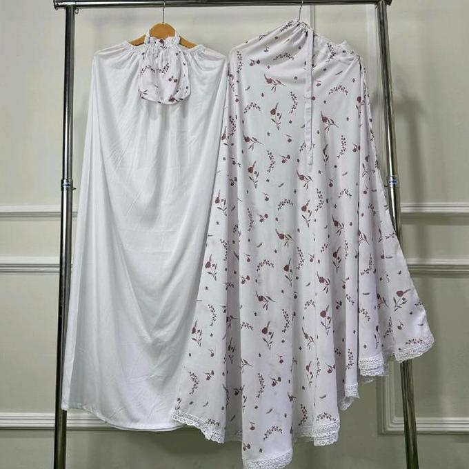 Mukena Santri | Mukena Rayon Motif Dewasa Jumbo Free Tas | Mukena Putih Motif Adem