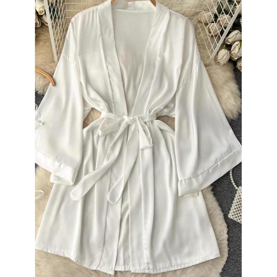 Lingerie Kimono Polos Satin Baju Tidur Wanita Piyama jubah 2A581