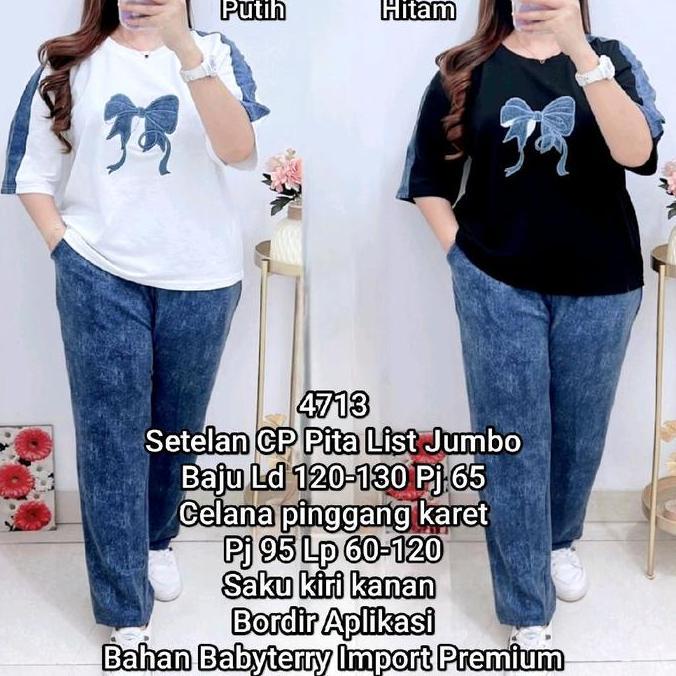 Ginfinik- Setelan Celana Panjang Jumbo Bahan Babyterry Import Premium Baju Ld 120-130 Celana Lp 60-1
