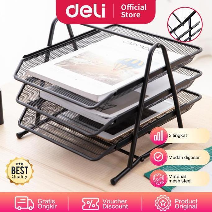 Deli E9181 File Tray/Tray Dokumen-3-tier Mesh File Tray