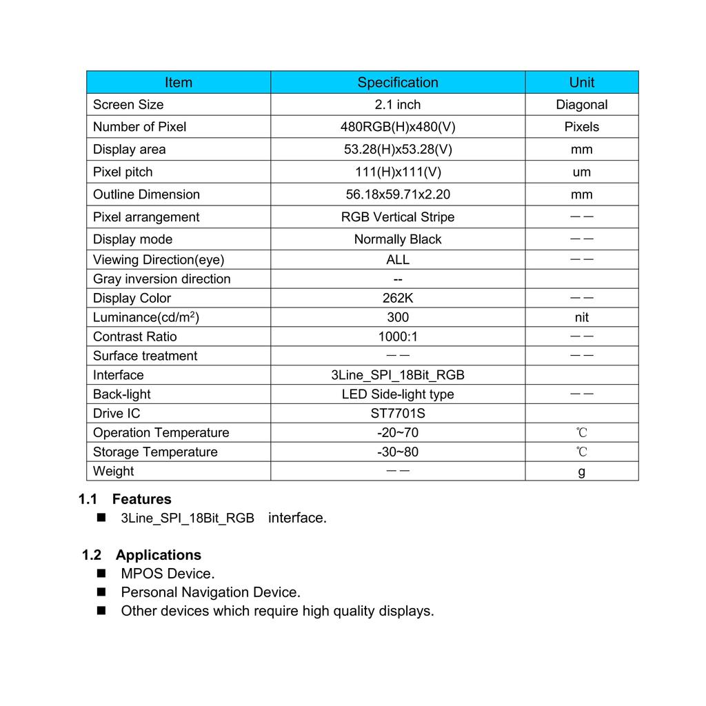 2.1-inch Round IPS Display RGB SPI Interface ST7701S Driver IC