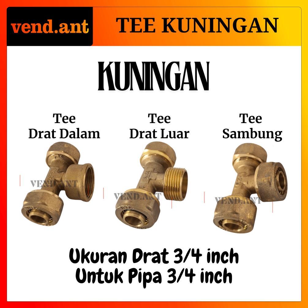 Tee Sambungan T Drat Luar Dalam Fitting Pipa Air Panas 3/4" Kuningan