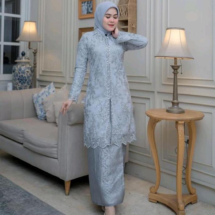 Bisa Cod Set Kebaya Brukat Payet Kimono Free Hijab  Kebaya Modern/Kebaya Ibu Besan/Kebaya Kondangan/