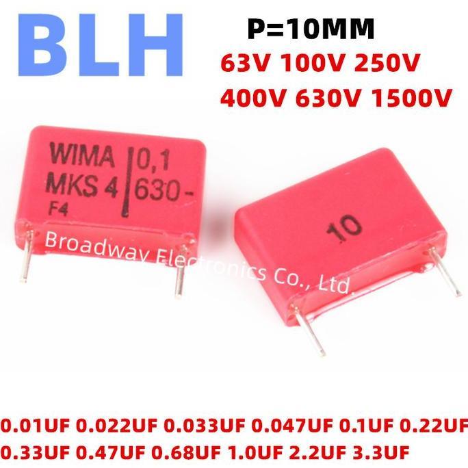 2PCS WIMA RED MKS4 10MM Film Capacitor Hi-Fi Audio P10 63V 100V 250V 400V 630V 1500V 0.33UF 0.47UF 0