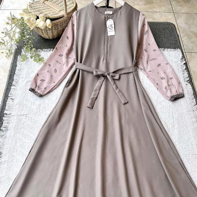 AZALEA DRESS SHAKILLA & YORIS GAMIS polos kombinasi lengan motif bunga Gamis Simple elegant Muslim a