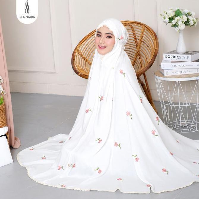 Mukena Dewasa Rayon Premium Bordir Floral Daisy Orinal Jennabia