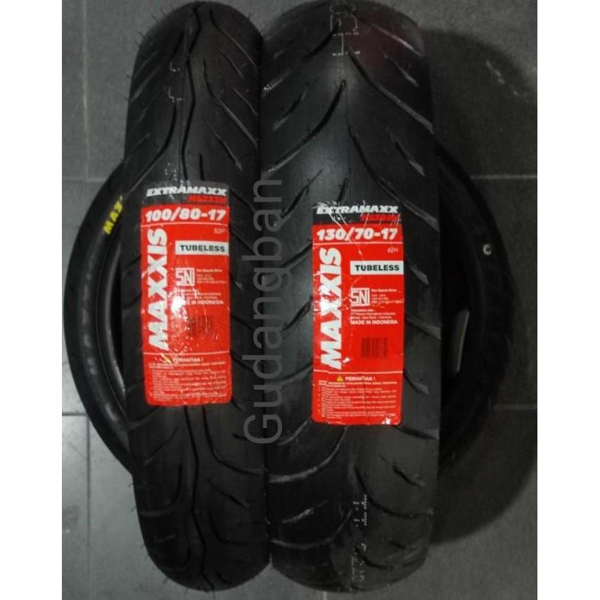 paket ban maxxis extramaxx uk 100 / 80 dan 130 70 ring 17 Tubeless