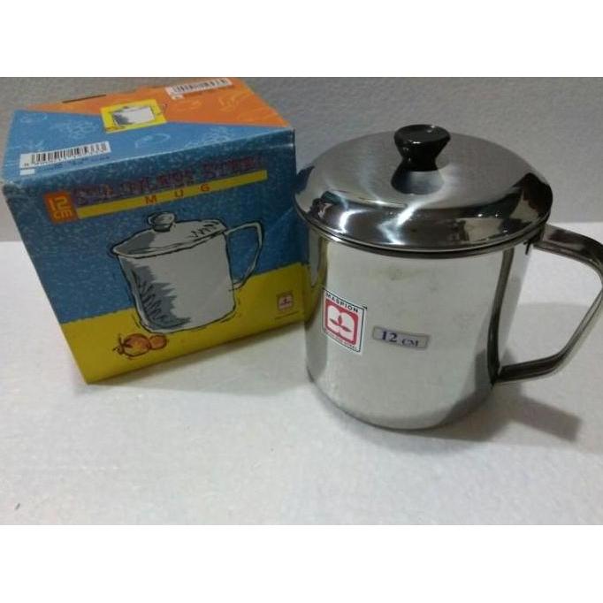 Maspion mug stainless steel + tutup 12cm / gelas stainless 12cm