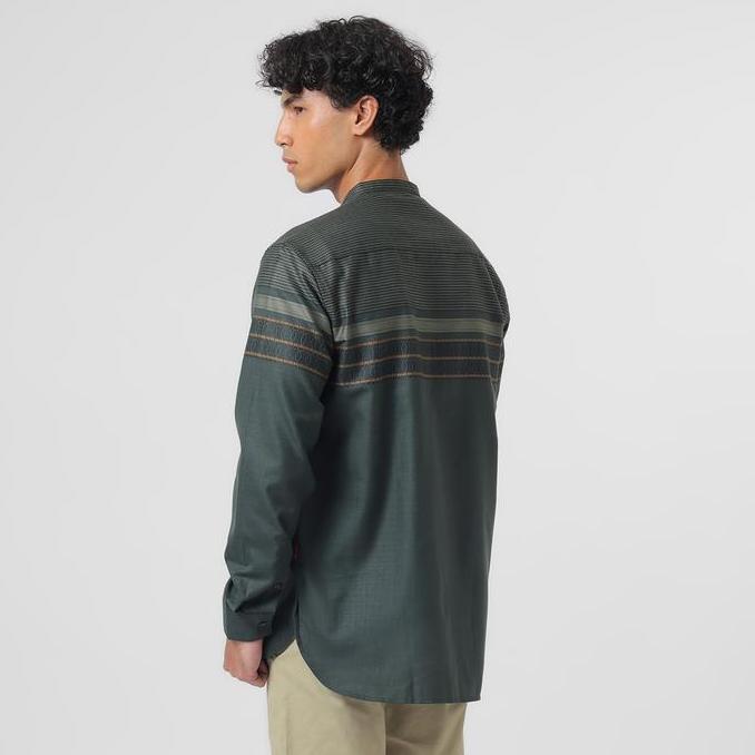 EDWIN JEANS - Kemeja Koko Pria Lengan Panjang AZKHA ARMY GREEN Baju Muslim Pria Top Man Muslim Shirt