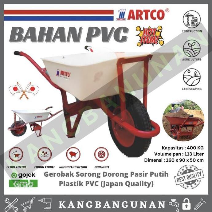 HOROZY Gerobak Sorong Dorong Sawit Pasir Cor Artco Bak Fiber PVC Putih White Plastik Original Troli 