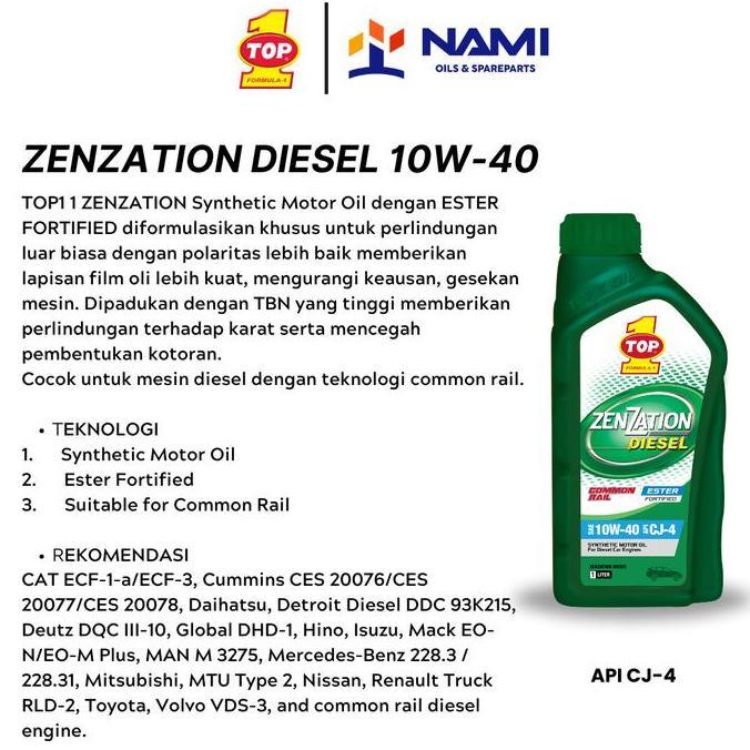 *TOP 1 FORMULA 1 ZENZATION DIESEL 10W40 (1L)* Car oil / oli mobil diesel- Original Ready