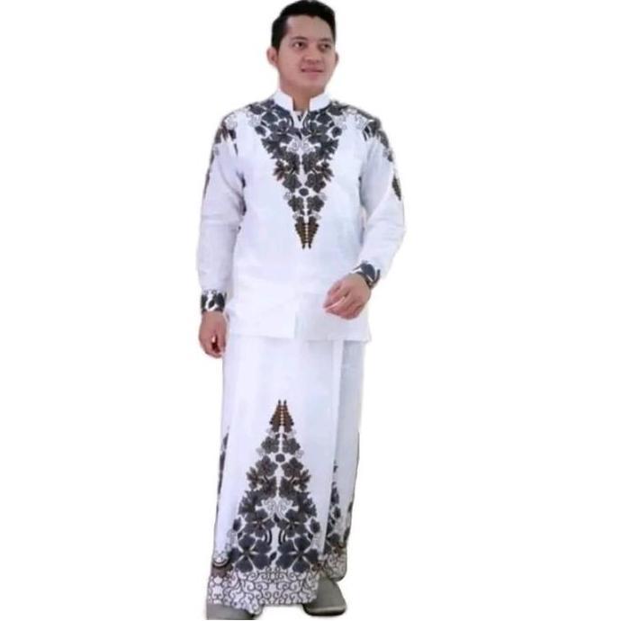 Setelan Sarung Batik Motif Ahkwan Lawasan Baju Koko Pria Dewasa Batik Solo Baju Koko Batik Lengan Pa