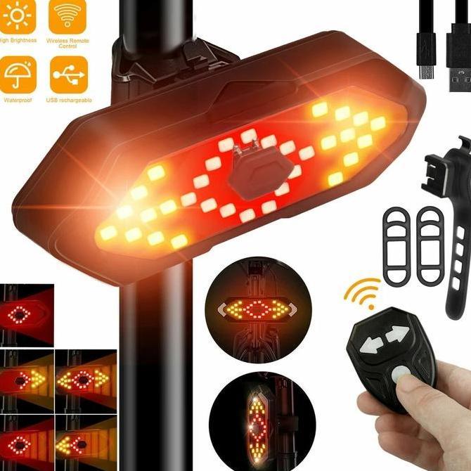lampu belakang sein sepeda remote USB wireless chargeable waterproof