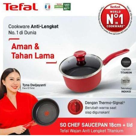 ZEZEXON Tefal So Chef Saucepan 18 cm + Lid Titanium Coating panci anti lengket