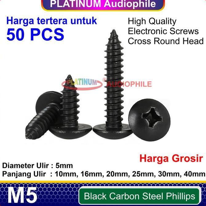 VATERCOM Sekrup Hitam M5 50pcs Speaker Baut Skrup kasar lancip tajam Carbon Steel