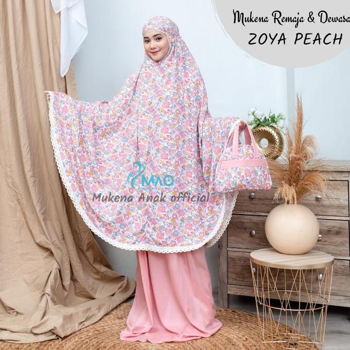 Mukena Couple Rayon Premium Renda Motif Zoya Peach - Mukenah Cantik